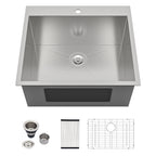 Dcolora 25''x22''x12'' Drop-In Laundry Room Sink, 16 Gauge 304 Stainless Steel Deep Single Bowl Utility Basin