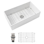 Dcolora 33'' White Farmhouse Sink, Apron Front Fireclay Ceramic Porcelain Single Bowl Kitchen Basin