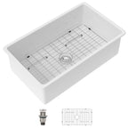 Dcolora 32''x19'' White Undermount Kitchen Sink, Large Single Bowl Dual Mount White Ceramic Porcelain Fireclay Basin