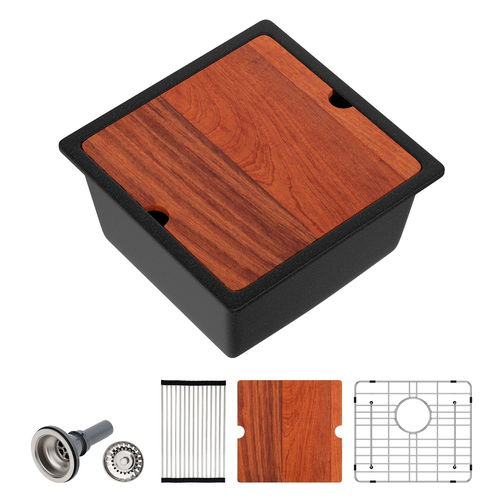 Dcolora 18 Inch Undermount Matte Black Wet Bar Sink Single Bowl Small Kitchen Sink Granite Composite Sink with Workstation #DC-GU0002BS