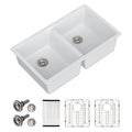 Dcolora 33''x19''x10'' White Undermount Double Bowl Kitchen Sink, 50/50 Split Granite Composite Deep Prep Basin, #DC-GU001W