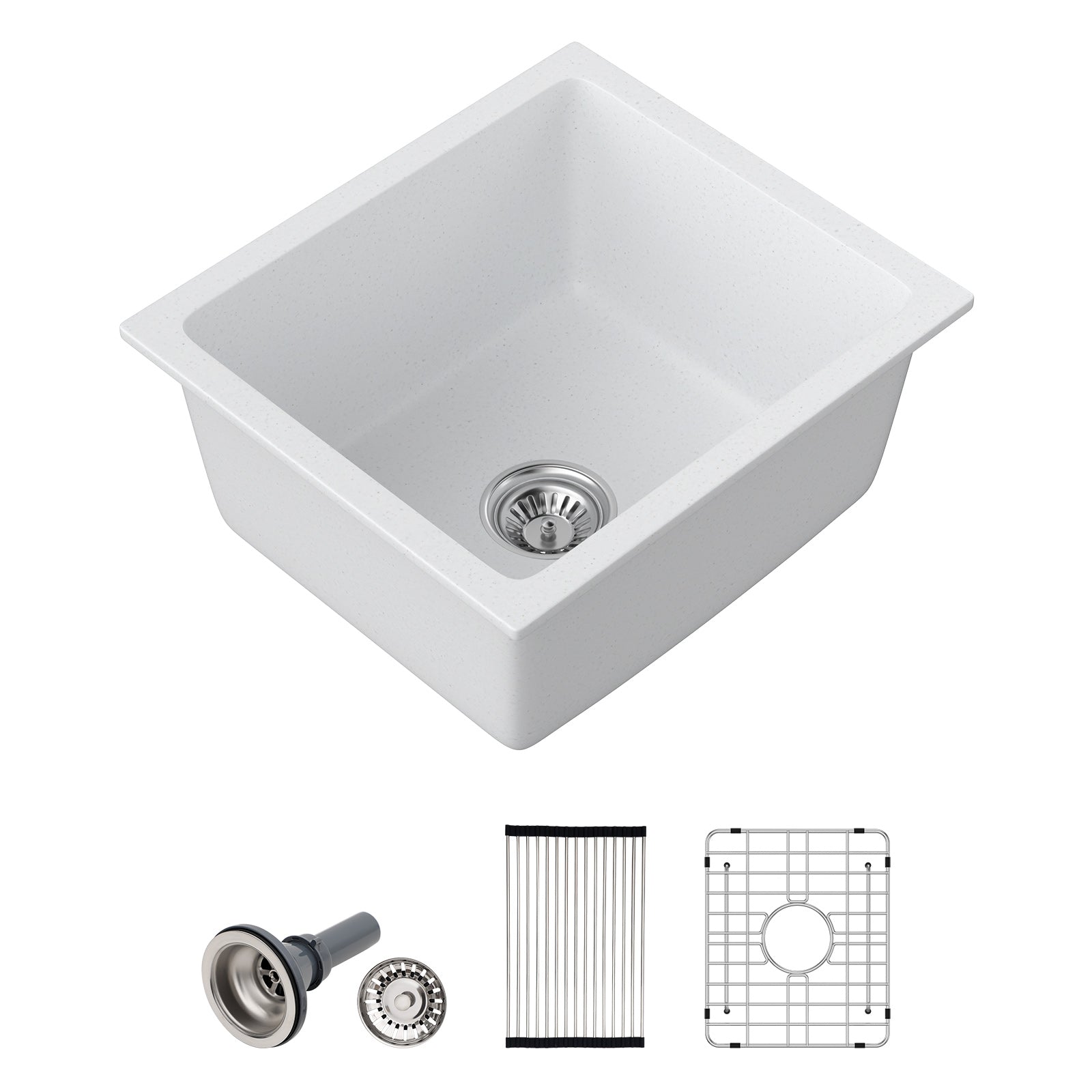 Dcolara 15 Inch White Undermount Wet Bar Sink Single Bowl Kitchen Sink Modern prep sink Granite Composite,DC-GUW001