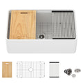 Dcolora 33" White Fireclay Workstation Farmhouse Apron Front Kitchen Sink Complete Accessory Kit