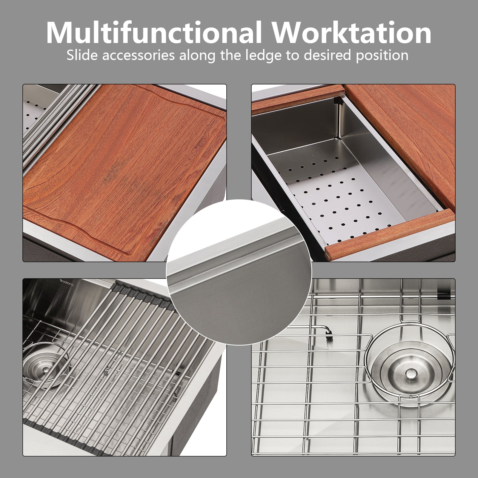 Dcolora 30 Inch Undermount Kitchen Sink Workstation 16 Gauge 304 Stainless Steel Large Single Bowl Under Counter Sinks, Round Corner 30"x19"x10", DC-U7702