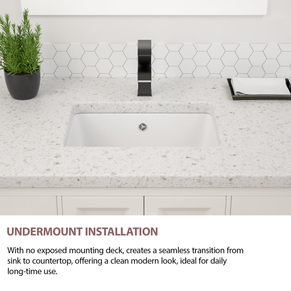 Dcolora 16''x10'' White Ceramic Rectangular Undermount Bathroom Sink, Vanity Basin with Overflow