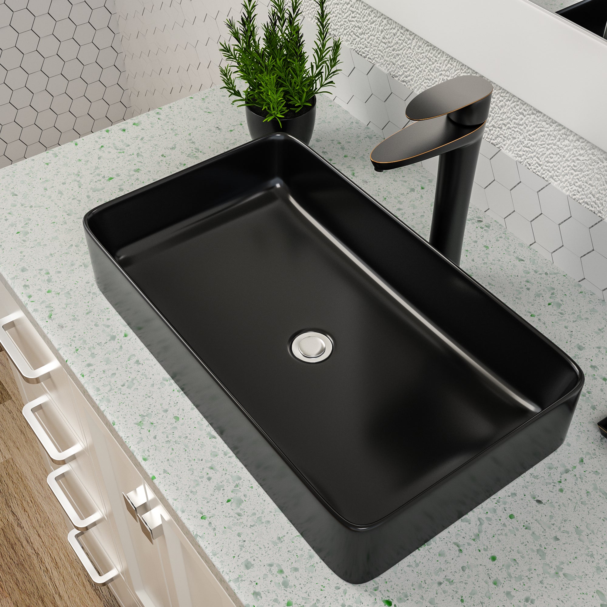 Black Vessel Sink - Dcolora 24 x 14 Bathroom Sink Matte Black Rectangular Above Counter Vessel Sink Ceramic Countertop Lavatory Vanity Bowl Sink Art Basin Sink