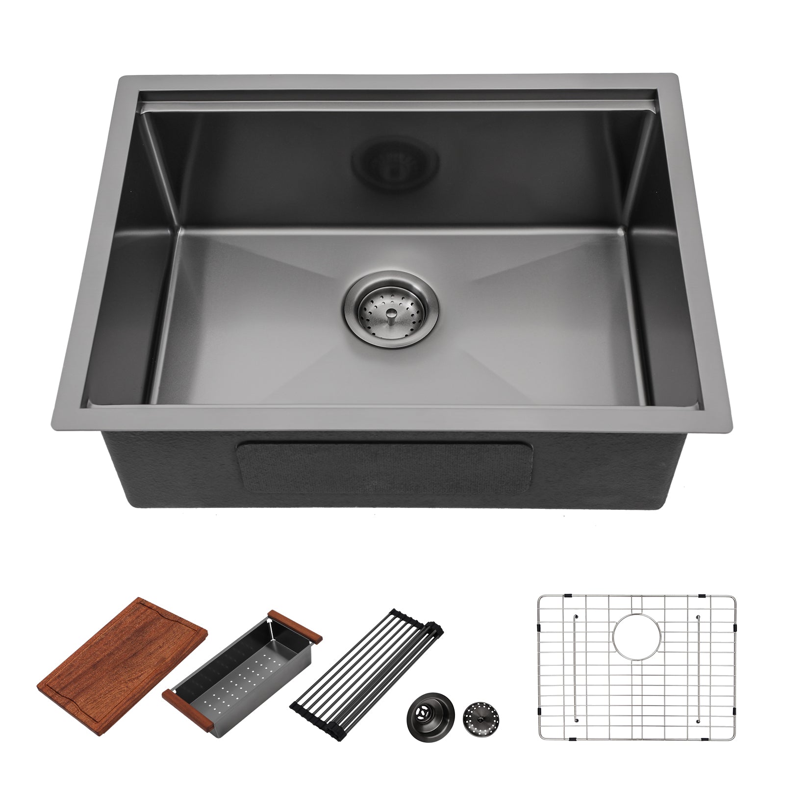 Dcolora 27 Kitchen Sink Gunmetal Black Stainless Kitchen Sink Undermount Workstation Gunmetal Black Stainless Steel 16 Gauge Single Bowl Kitchen Sink Basin (27"x19"x10"), DC-U7707