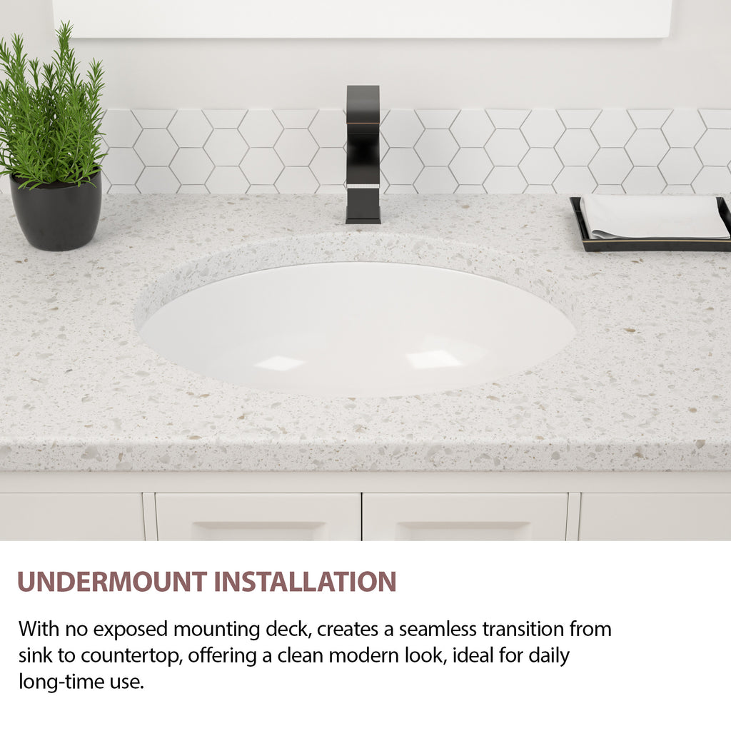 Dcolora 16''x13'' White Ceramic Oval Undermount Bathroom Sink, Vanity Basin with Overflow