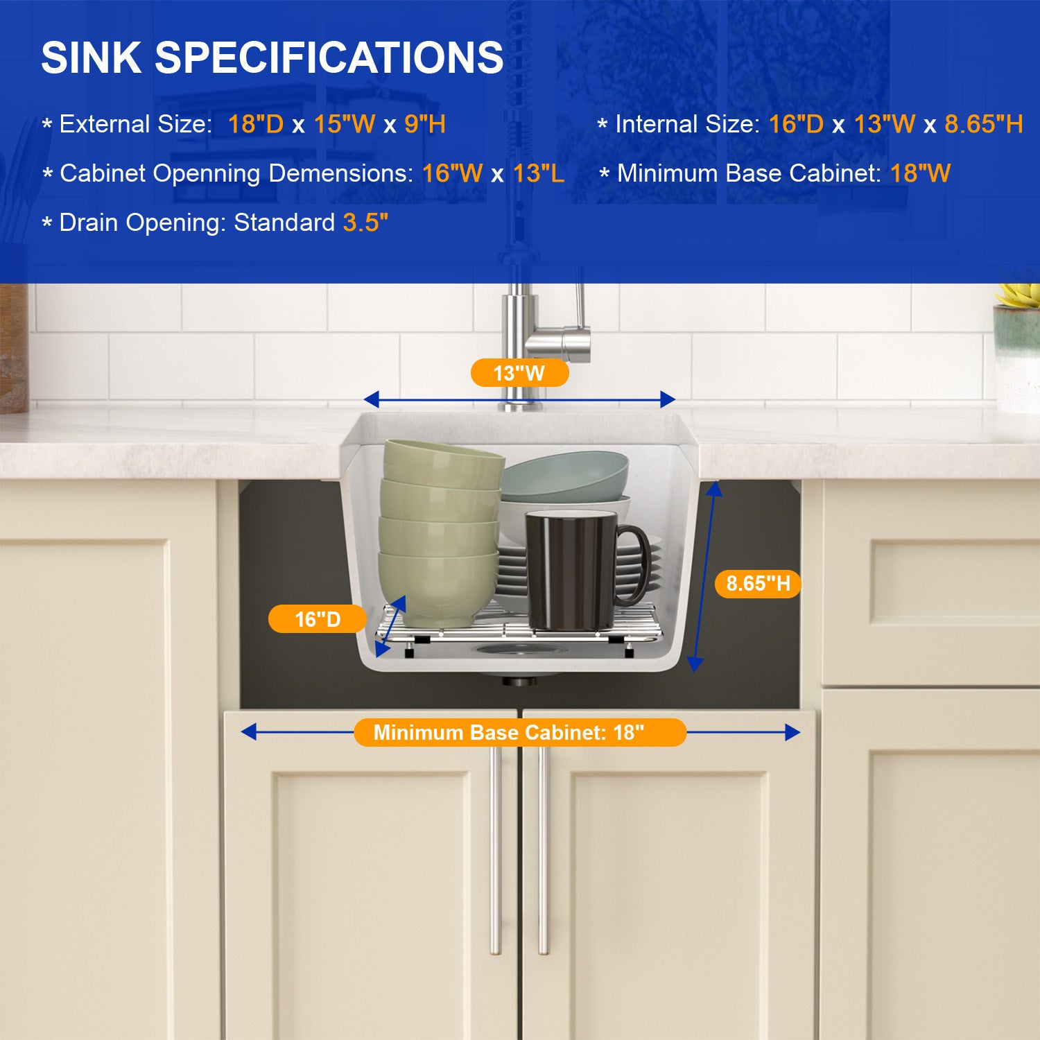 Dcolara 15 Inch White Undermount Wet Bar Sink Single Bowl Kitchen Sink Modern prep sink Granite Composite,DC-GUW001