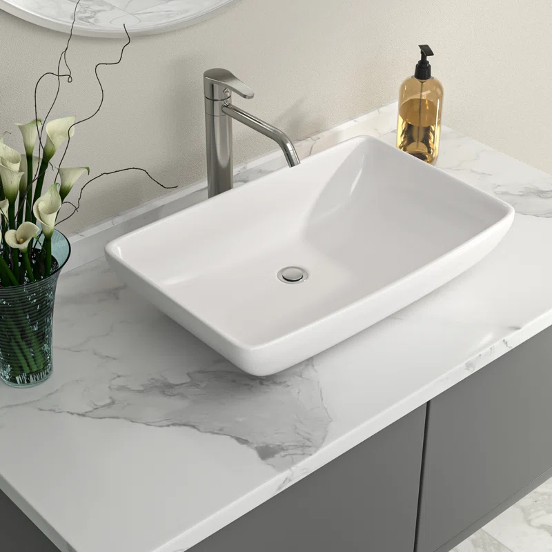 Dcolora 24'' x 15''Rectangular Above Counter White Ceramic Vessel Sink - European Inspired Vanity Basin