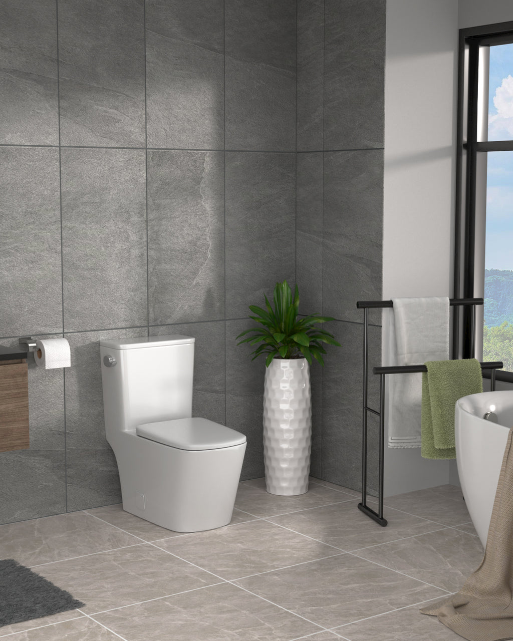 Dcolora One Piece Elongated Toilet, 1.28 GPF Cyclone Single Flush, Soft Close Seat, 12'' Rough-In, Ivory White