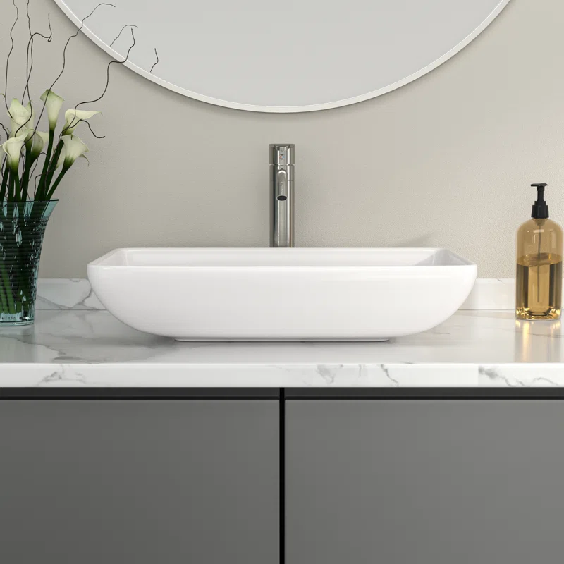 Dcolora 24'' x 15''Rectangular Above Counter White Ceramic Vessel Sink - European Inspired Vanity Basin