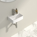 Dcolora 14.5'' x 10'' Wall Mounted Bathroom Sink - Rectangular White Ceramic Floating Basin with Faucet Hole