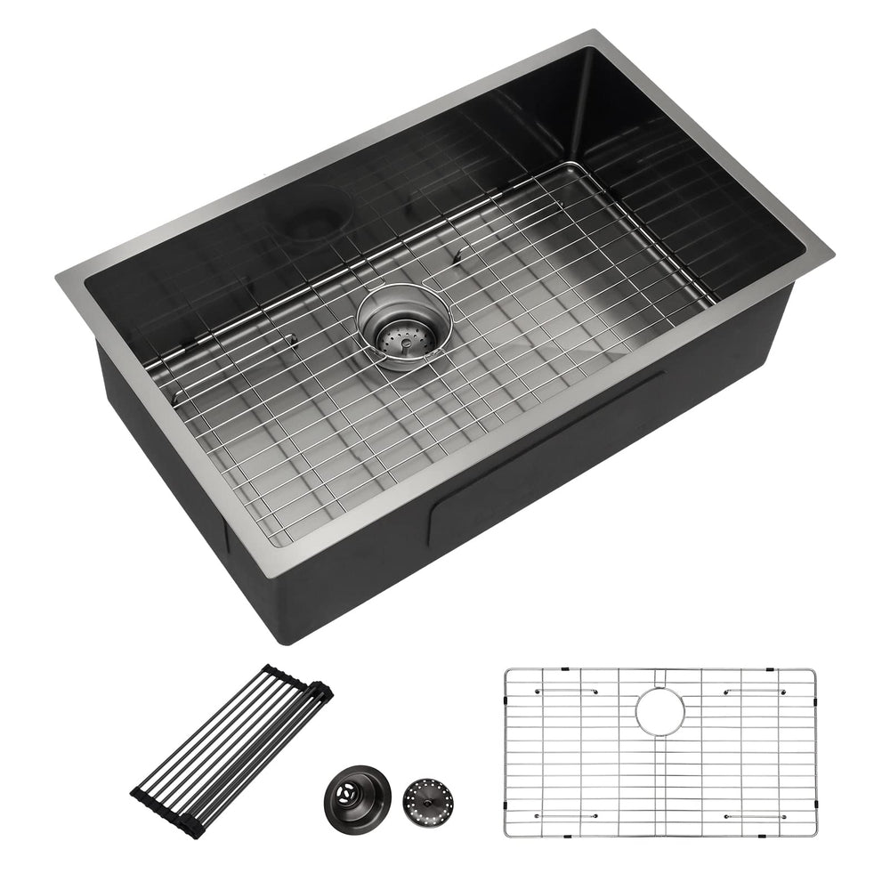 32" × 19" Gunmetal Black Undermount Stainless Steel Kitchen Sink – DC-U7726