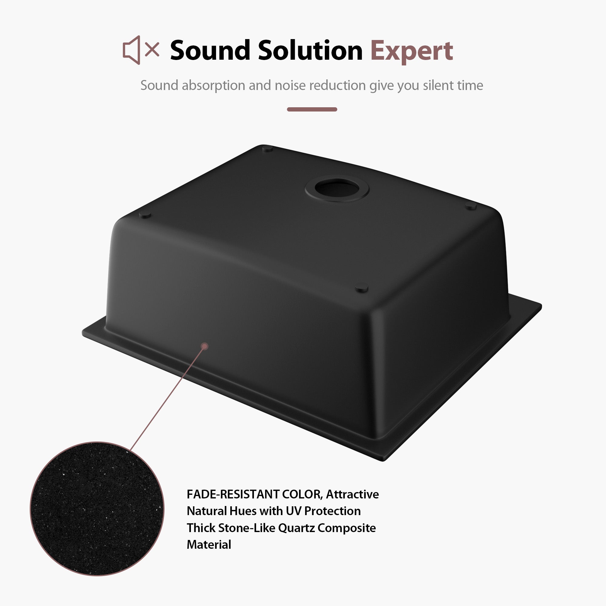 Dcolora 25" Quartz Sink Drop In Wet Bar Sink Black Prep Kitchen Sink Topmount Deep Single Bowl, 25"x22", Round Corner, DC-GU7753