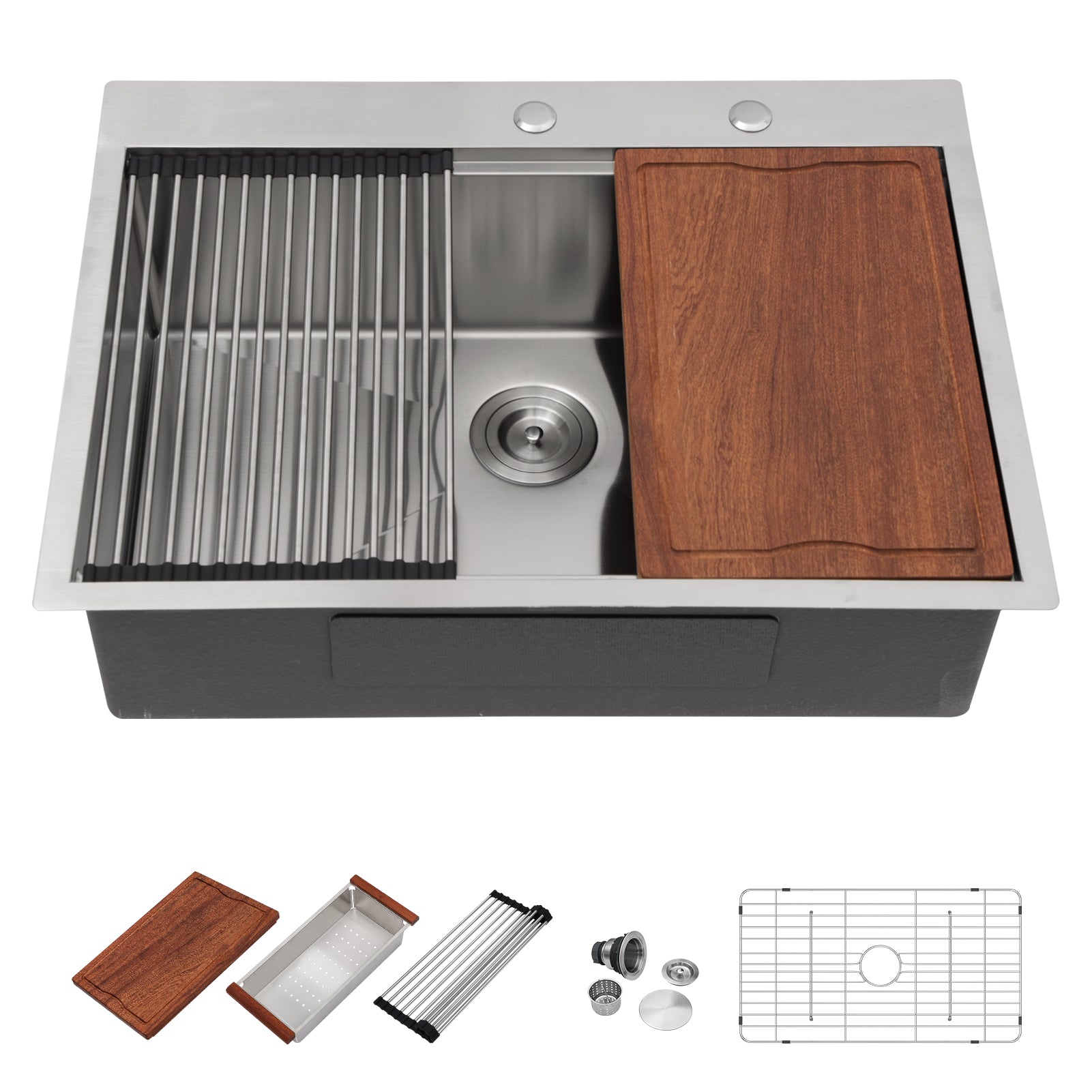 Dcolora 30x22 Inch Drop In Kitchen Sink Workstation16 Gauge Stainless Steel Sinks Single Bowl Topmount, Round Corner 30"x22"x10, DC-T7745