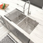Dcolora 33''x19''x10'' Undermount Double Bowl Kitchen Sink, 16 Gauge 304 Stainless Steel 50/50 Split Large Basin, Round Corner