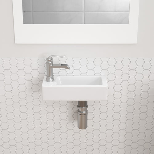Dcolora 14.5''x7'' White Ceramic Wall Mounted Floating Sink, Rectangular Small Bathroom Basin, Right Hand