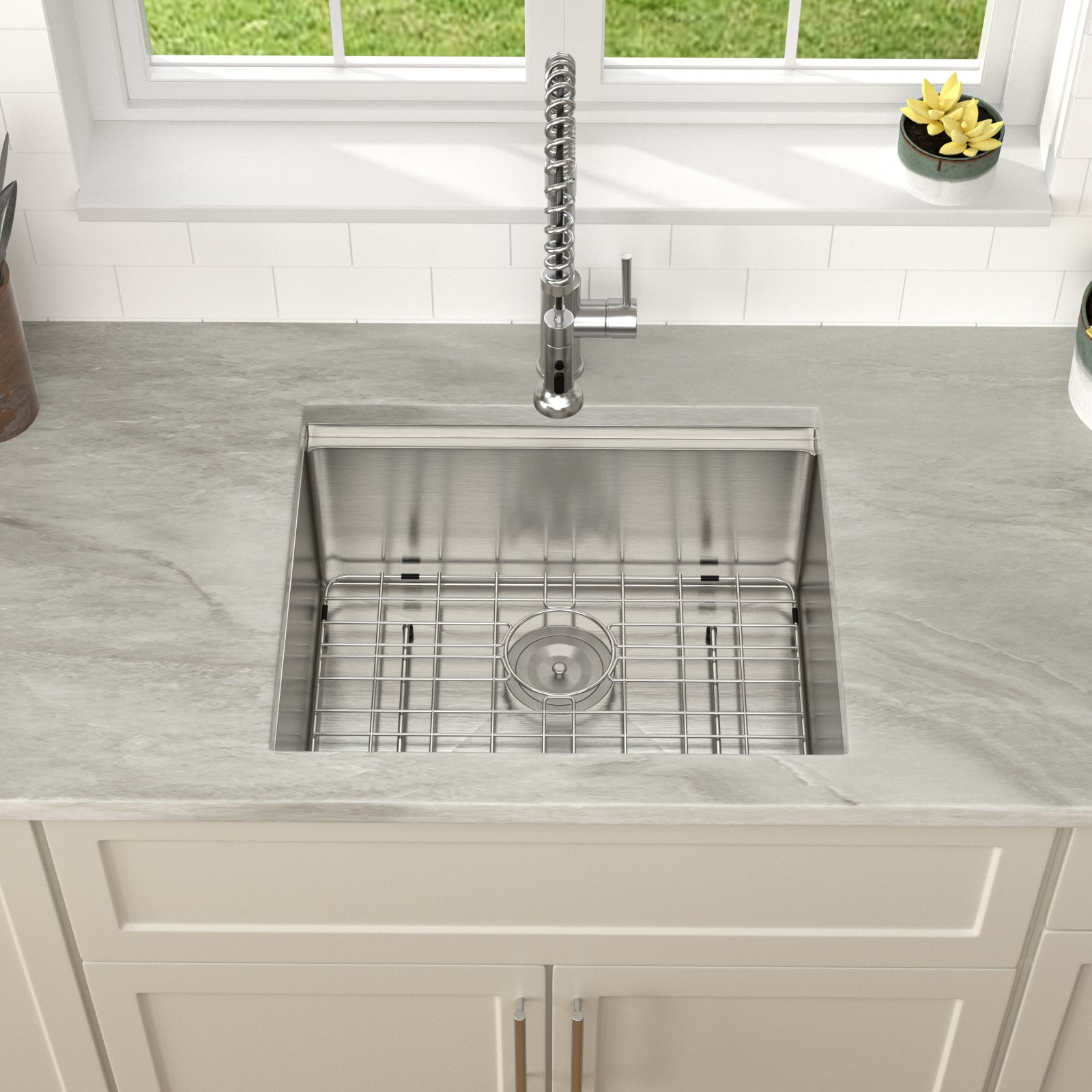 Dcolora 23 Undermount Small kitchen Sink Workstation 16 Gauge Stainless Steel Prep Wet Bar Sink with Ledge Deep Single Bowl Utility Sink, Round Corner, 23"x19"x10", DC-U7705