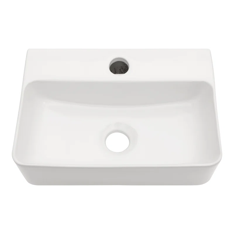 Dcolora 14.5'' x 10'' Wall Mounted Bathroom Sink - Rectangular White Ceramic Floating Basin with Faucet Hole
