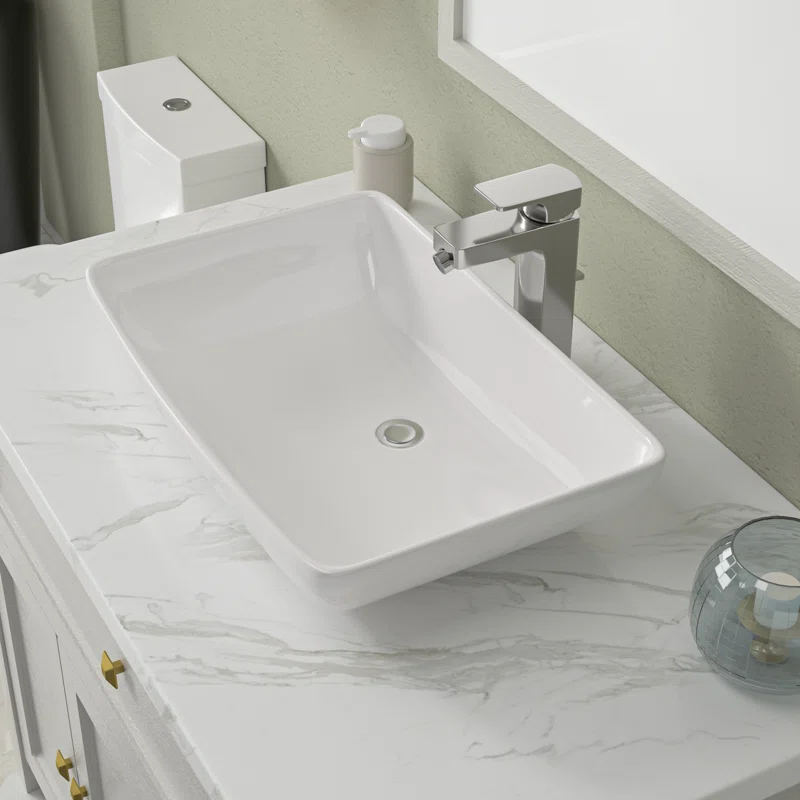 Dcolora 24'' x 15''Rectangular Above Counter White Ceramic Vessel Sink - European Inspired Vanity Basin