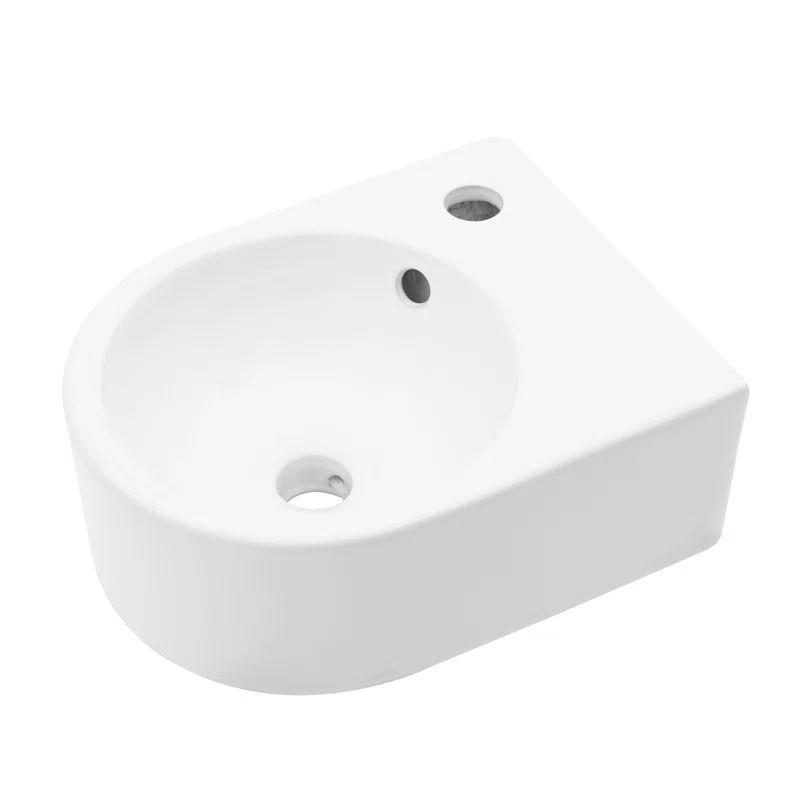 Dcolora 13'' x 10'' Wall Mounted Bathroom Sink - Circular White Ceramic Floating Basin with Faucet Hole