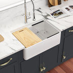 Dcolora 33" White Fireclay Workstation Farmhouse Apron Front Kitchen Sink Complete Accessory Kit