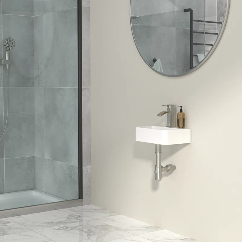Dcolora 14.5'' x 10'' Wall Mounted Bathroom Sink - Rectangular White Ceramic Floating Basin with Faucet Hole