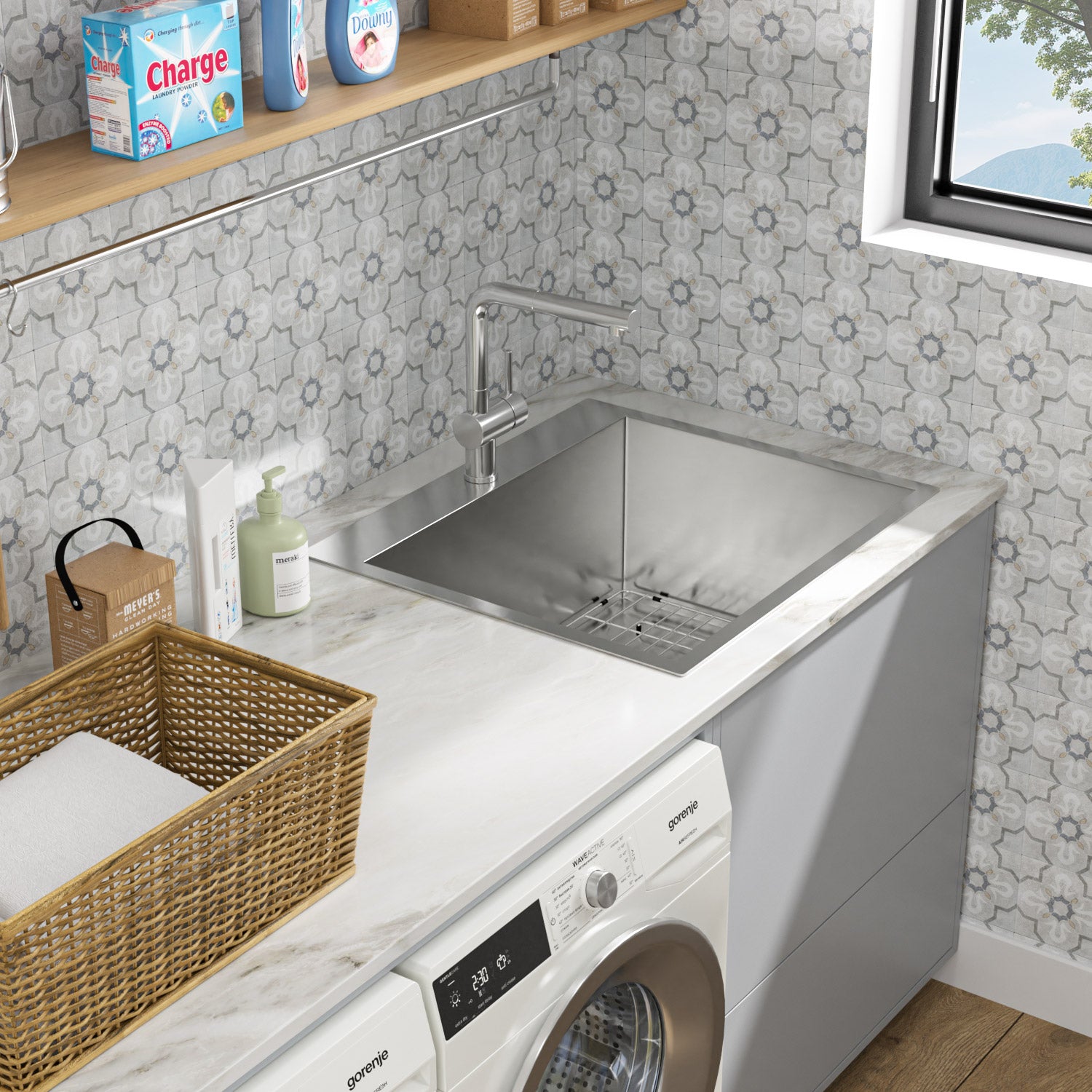 Dcolora 22x22 Inch 16 Gauge Drop In Laundry Room Sink Stainless Steel 12 Inch Deep Utility Sink Single Bowl Basin DC-L7702, 22”x 22”x 12”