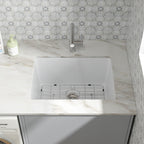 Dcolora 24'' White Undermount Deep Laundry Sink, Single Bowl Laundry Utility Room Granite Composite Basin