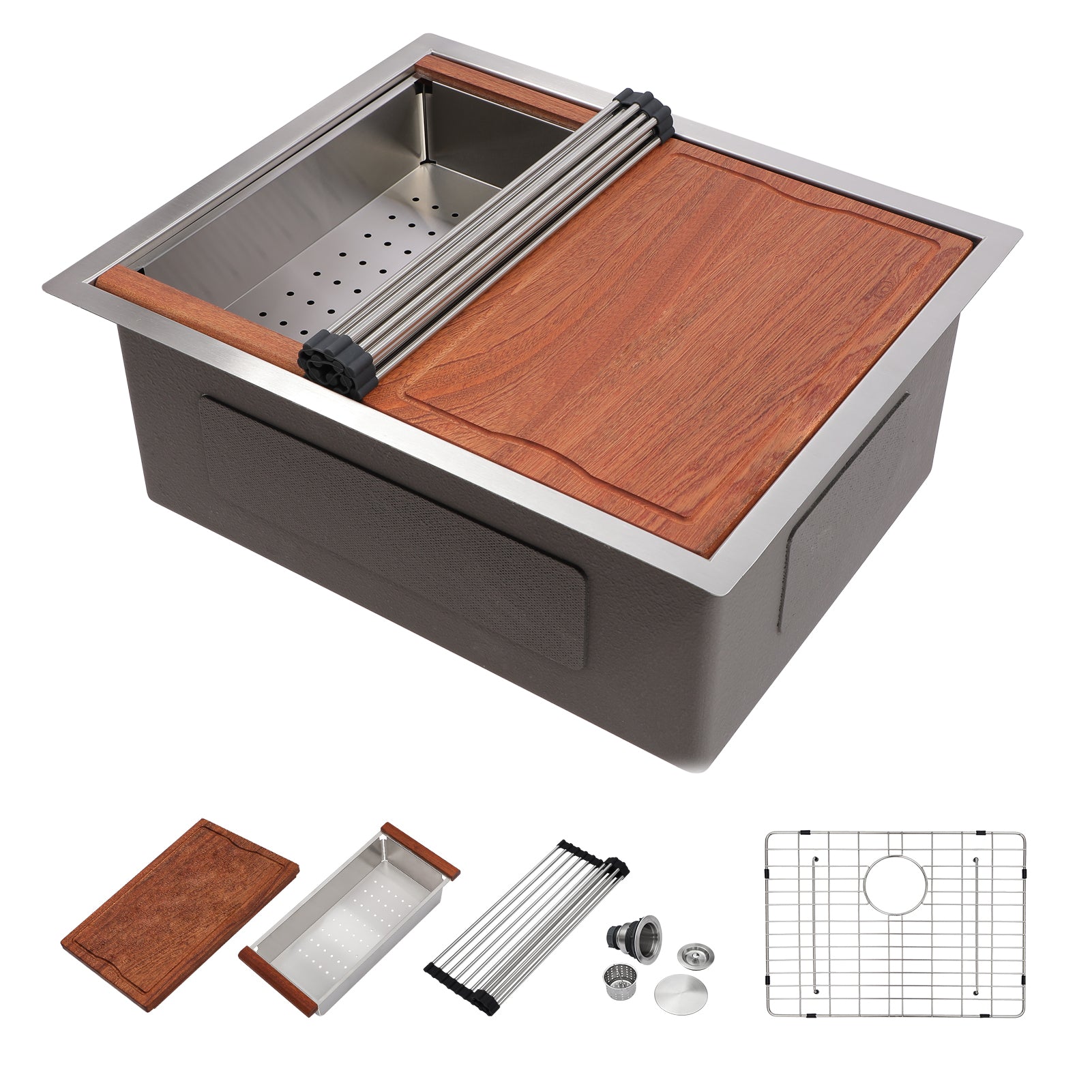 Dcolora 27 Inch Undermount Kitchen Sink Workstation 16 Gauge 304 Stainless Steel Large Single Bowl Under Counter Sinks, Round Corner 27"x19"x10", DC-U7703