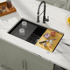 Dcolora 30''Wx19''Dx10''H Black Granite Composite Kitchen Sink, Undermount Single Bowl Large Workstation Basin