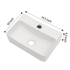 Dcolora 14.5'' x 10'' Wall Mounted Bathroom Sink - Rectangular White Ceramic Floating Basin with Faucet Hole