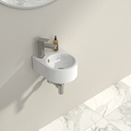 Dcolora 13'' x 10'' Wall Mounted Bathroom Sink - Circular White Ceramic Floating Basin with Faucet Hole