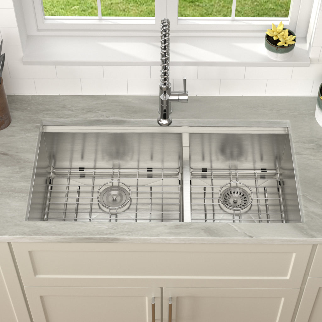 Dcolora 36''x19''x10'' Undermount Large Double Bowl Kitchen Sink, 16 Gauge Stainless Steel 60/40 Low Divide Split with Workstation