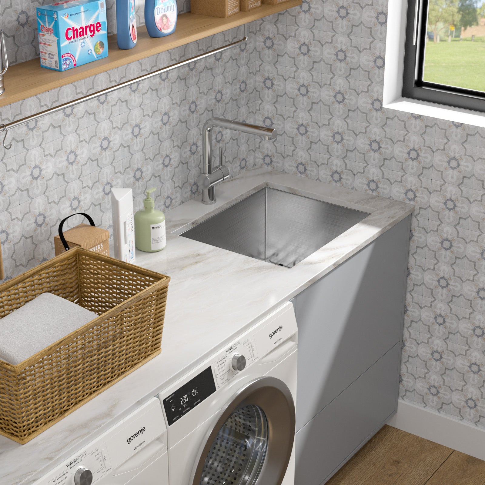 Dcolora 21 Inch Undermount Laundry Sink Stainless Steel Utility Sinks 12" Deep with X Grooves 16 Gauge Single Bowl Laundry Room Sink Basin Rectangular Under Counter Kitchen Sink DC-U7732, 21"x18"x12"