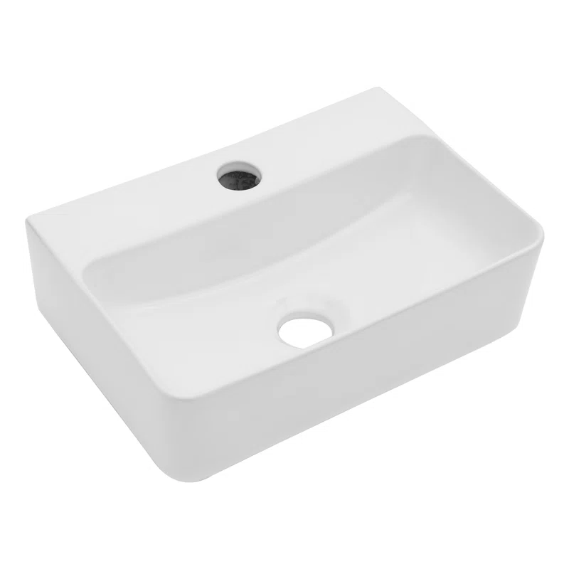 Dcolora 14.5'' x 10'' Wall Mounted Bathroom Sink - Rectangular White Ceramic Floating Basin with Faucet Hole