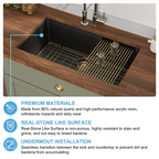 Dcolora 30'' Kitchen Sink - Undermount Single Bowl R10 Round Corner - Black Granite Composite Workstation with Cutting Board and Grid