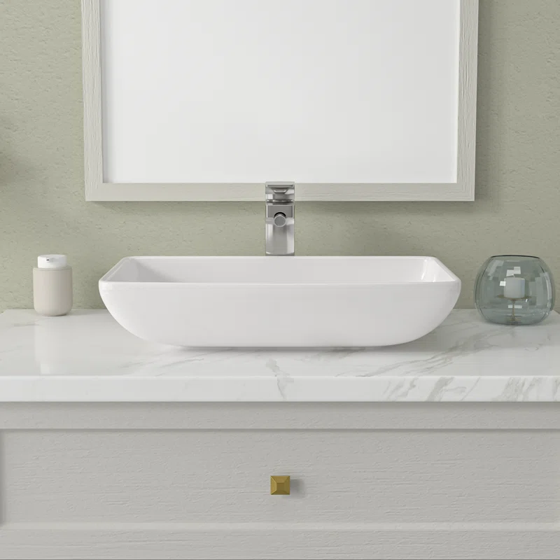 Dcolora 24'' x 15''Rectangular Above Counter White Ceramic Vessel Sink - European Inspired Vanity Basin