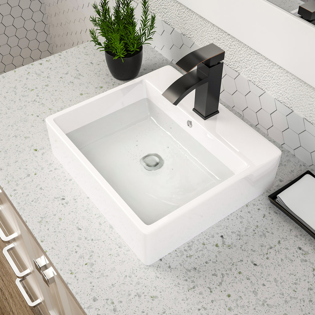 Dcolora 20.8''x16'' White Ceramic Wall Mounted Floating Vessel Sink, Rectangular Bathroom Vanity Basin with Overflow