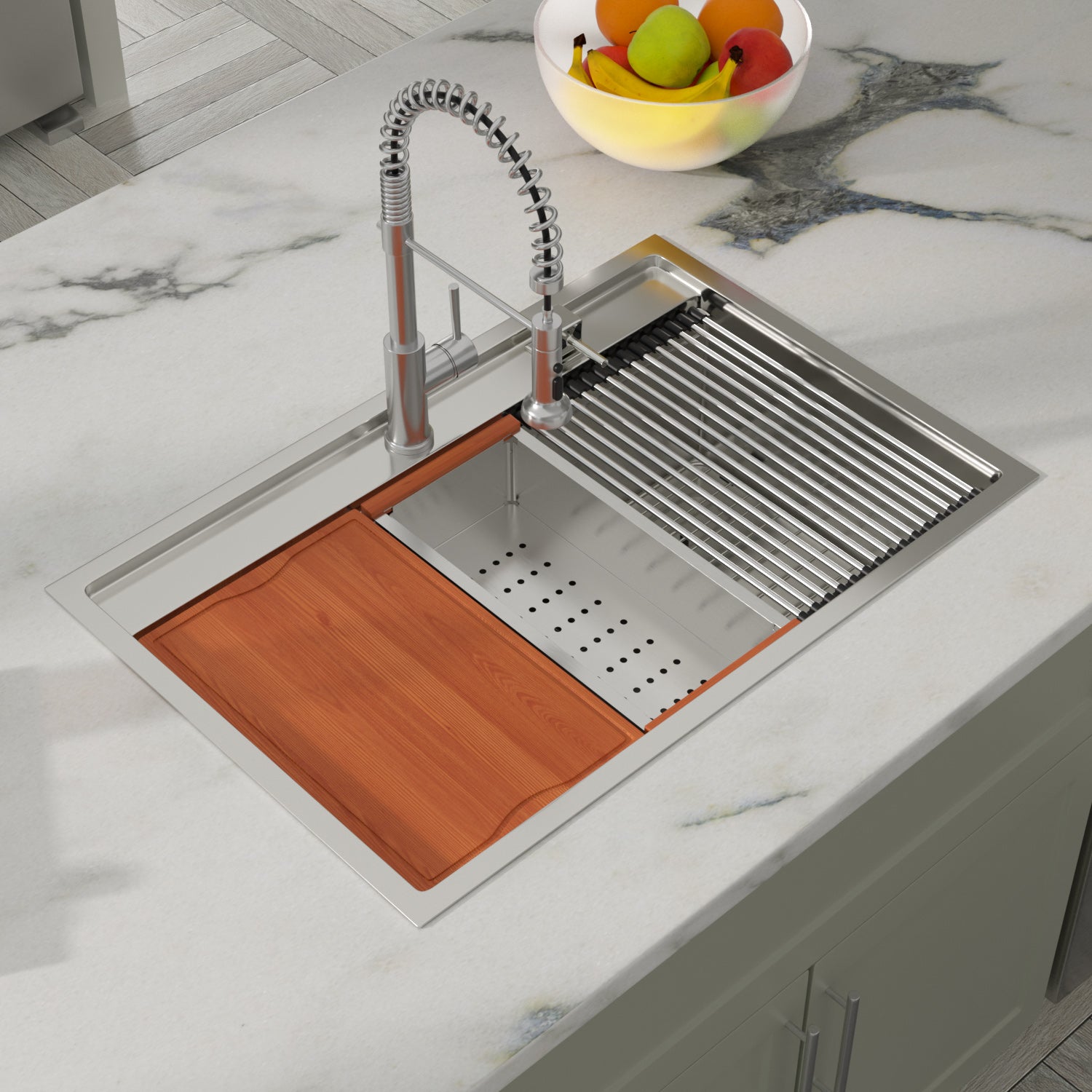 Dcolora 33x22 Drop In Kitchen Sink Splash Guard Stainless Steel Single Bowl Topmount Workstation Sinks, Round Corner 33"x22"x10", DC-T7757