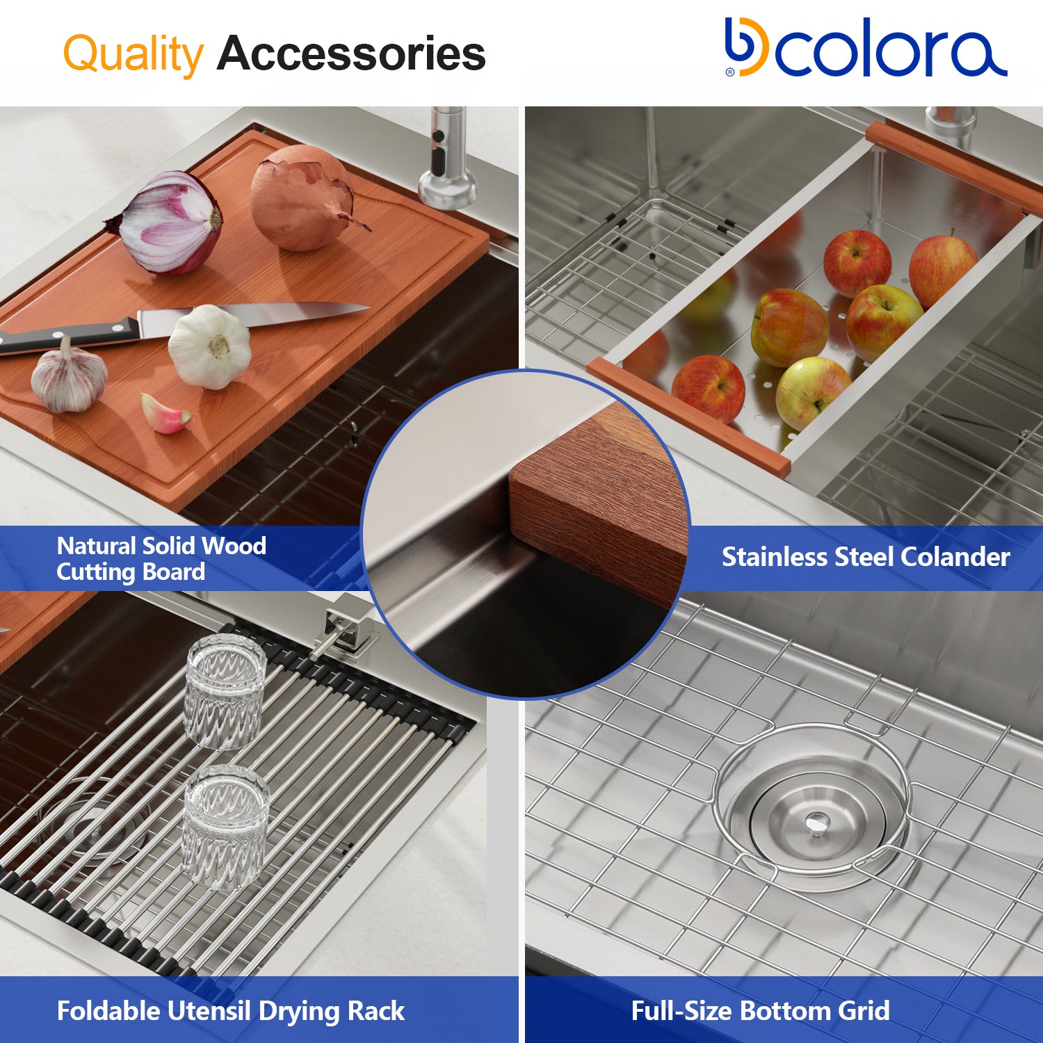 Dcolora Kitchen Sink Workstation Accessories(Cutting Board、Colander、Drying Rack、Bottom Grid) Are Suitable For Model DC-T7756 Of The Dcolora Sink Workstation
