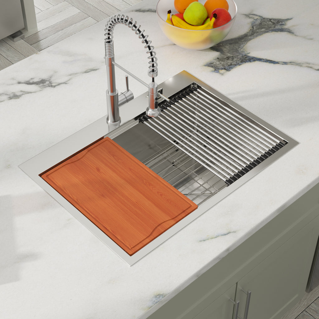 Dcolora 30''x22''x10'' Drop-In Kitchen Sink, 16 Gauge Stainless Steel Single Bowl Topmount Workstation Basin, Round Corner