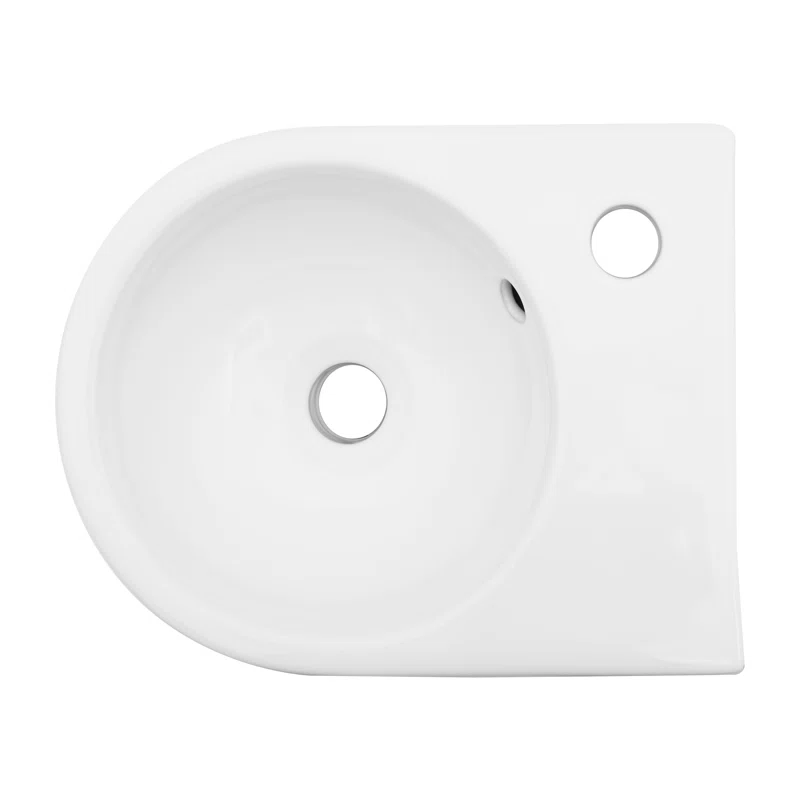 Dcolora 13'' x 10'' Wall Mounted Bathroom Sink - Circular White Ceramic Floating Basin with Faucet Hole