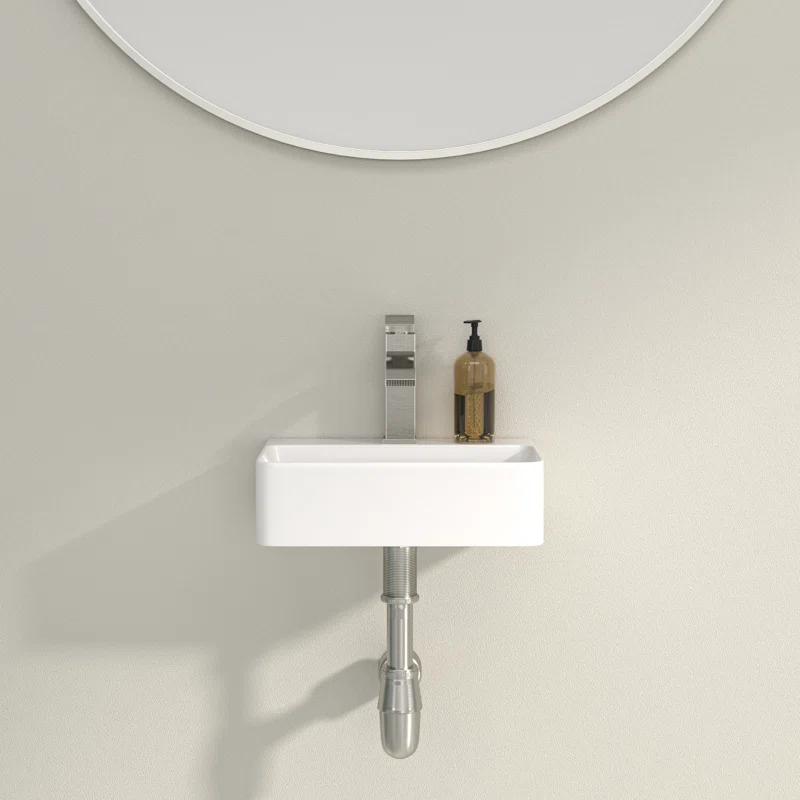 Dcolora 14.5'' x 10'' Wall Mounted Bathroom Sink - Rectangular White Ceramic Floating Basin with Faucet Hole