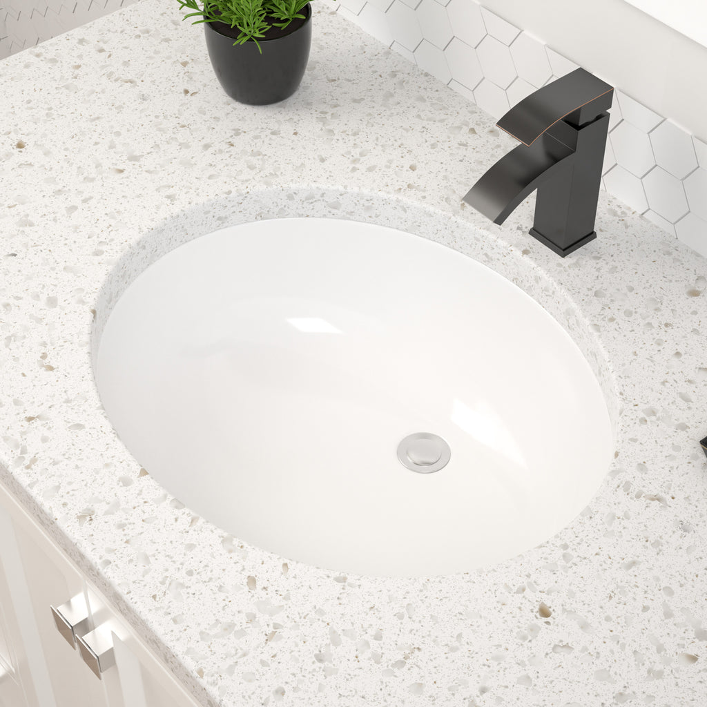 Dcolora 16''x13'' White Ceramic Oval Undermount Bathroom Sink, Vanity Basin with Overflow