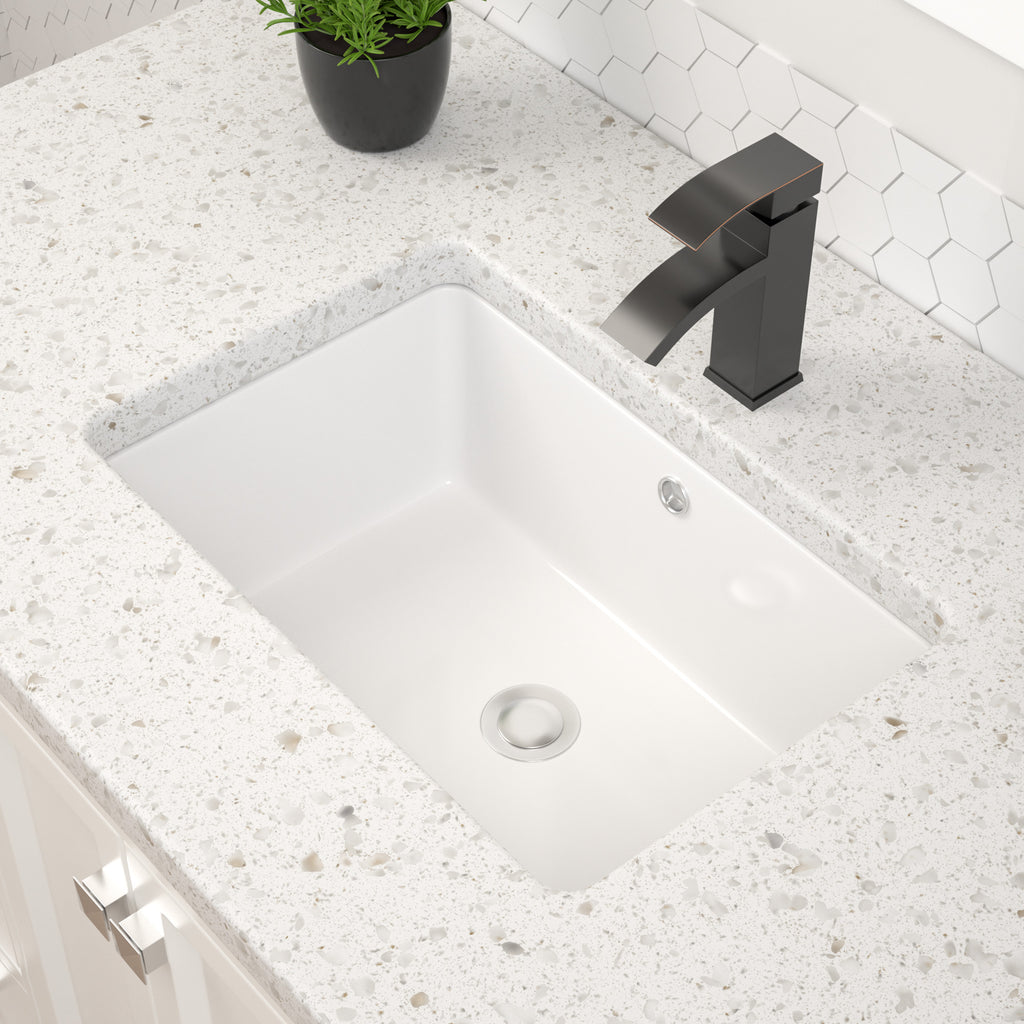 Dcolora 16''x10'' White Ceramic Rectangular Undermount Bathroom Sink, Vanity Basin with Overflow