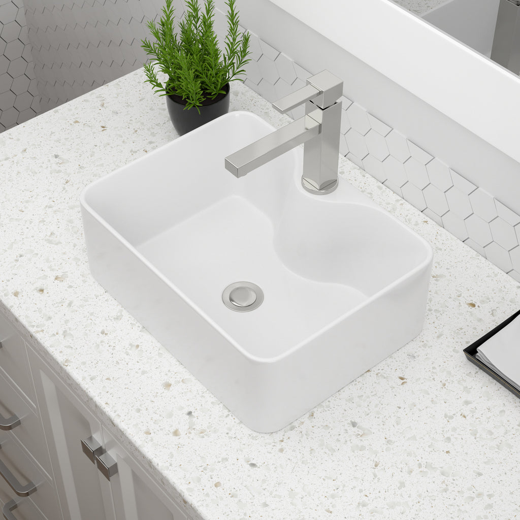 Dcolora 16''x12'' White Rectangular Vessel Sink with Faucet Hole, Ceramic Porcelain Above Counter Bathroom Vanity Basin