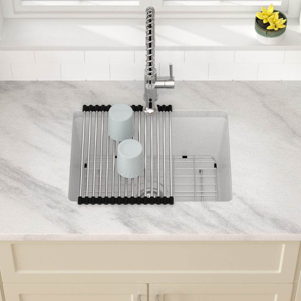 Dcolora 22''x17''x9'' White Undermount Wet Bar Sink, Single Bowl Modern Kitchen Granite Composite Deep Prep Small Basin