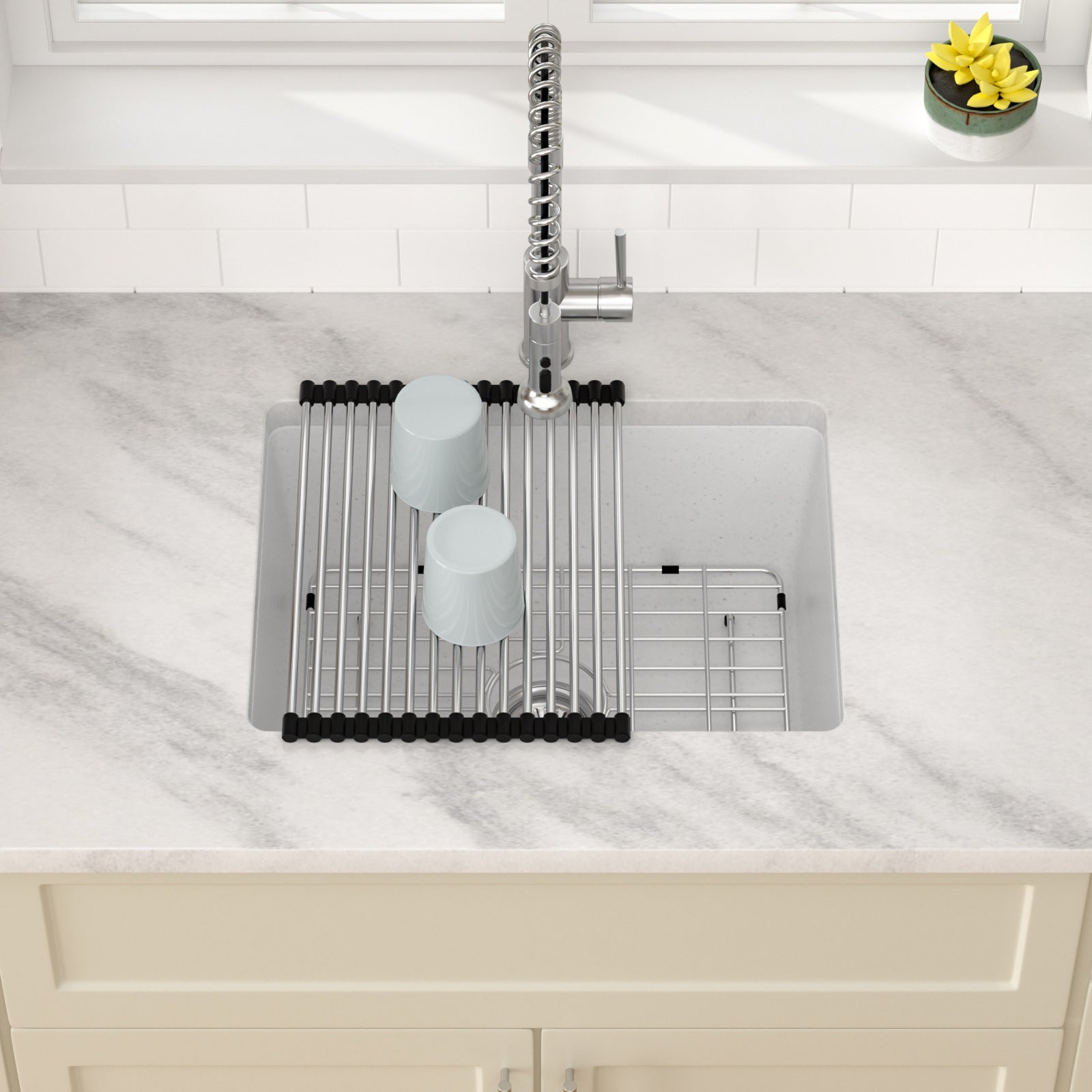 Dcolora 22 Inch Undermount Wet Bar Sink Single Bowl Modern Kitchen Sink White Granite Composite Deep Prep Small Sink 22"×17"×9",DC-GUW003